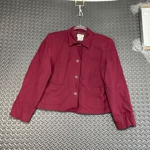 Talbots Maroon Red 3 Button Blazer Jacket 100% Wool Business Casual Women Size 8